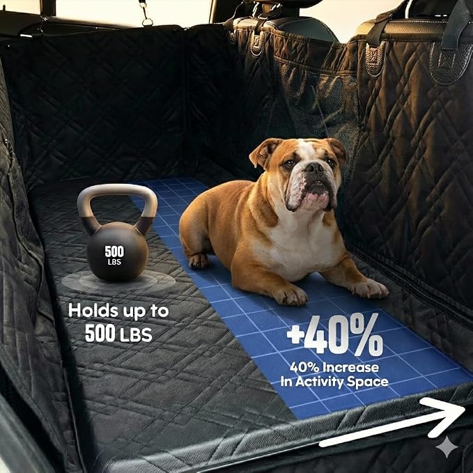 Bulldogology Hard Bottom Dog Seat Cover for Back Seat - Waterproof Backseat Extender for Dogs - Heavy-Duty Pet Hammock & Rear Protector for SUV Car Trucks - Non-Slip Dog Hammock with Platform - Image 3