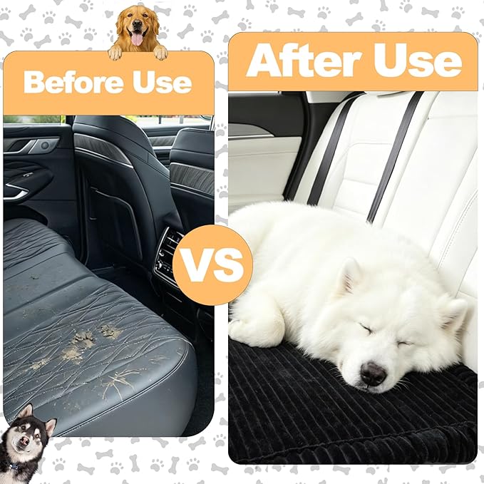 Non-Slip Dog Car Seat Cover for Back Seat, Washable Dog Bed for Car | Black Flannel Pet Bed Mat, Waterproof Bottom, Seat Protector for Cars, Fits Backseat Extenders&Hard Bottom Dog Car Seat Cover - Image 2