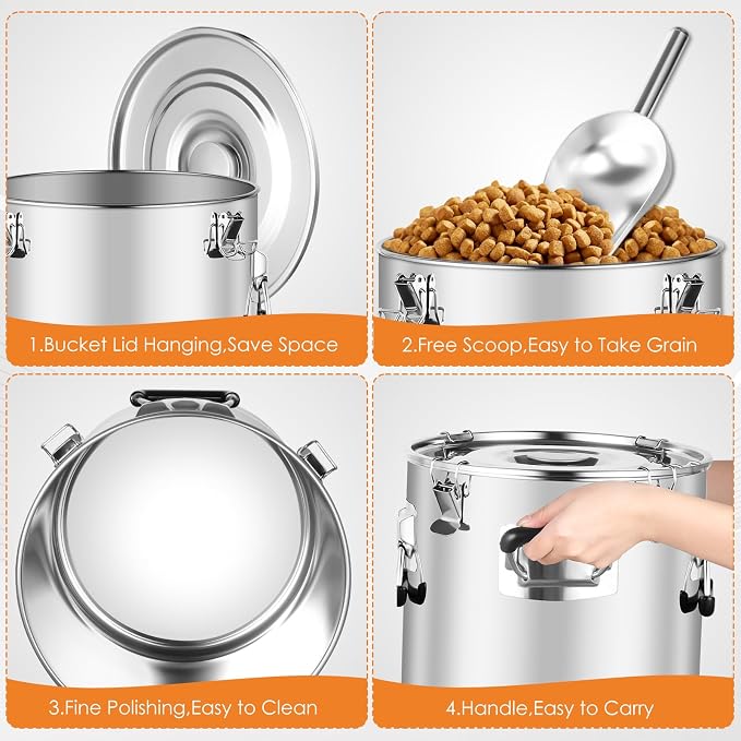Stainless Steel Dog Food Storage Container,30LB/35LB Airtight Dog Food Storage Container with Lid to Keep Fresh,Easy Clean Large Pet Food Storage Container with Scoop for Cat Food,Chicken Feed,Rice - Image 7