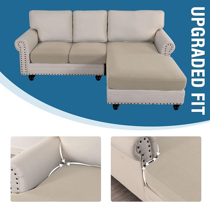 H.VERSAILTEX Sectional Couch Covers 3 Pieces Sofa Seat Cushion Covers L Shape Separate Cushion Couch Chaise Cover for Both Left/Right Sectional Couch (Seat Only: 1 Chaise + 2 Sofa, Island Fossi) - Image 7