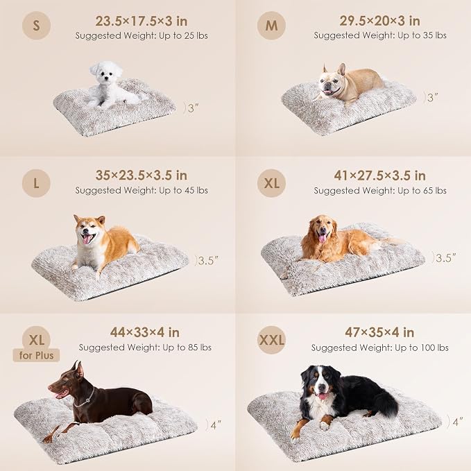 EHEYCIGA Fluffy Dog Crate Bed for Small Dogs, Plush Crate Pad, Brown | Calming Anti Anxiety Small Dog Bed, Washable Soft Warm Faux Fur Crate Mat with Non-Slip Bottom - Image 2