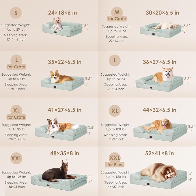 EHEYCIGA Orthopedic Extra Large Dog Bed, Waterproof Washable XL Pet Bed 44" | Non-Slip Bottom and Egg-Crate Memory Foam Big Dog Couch Bed with Washable Removable Cover, Sage Green, 44Inch - Image 2