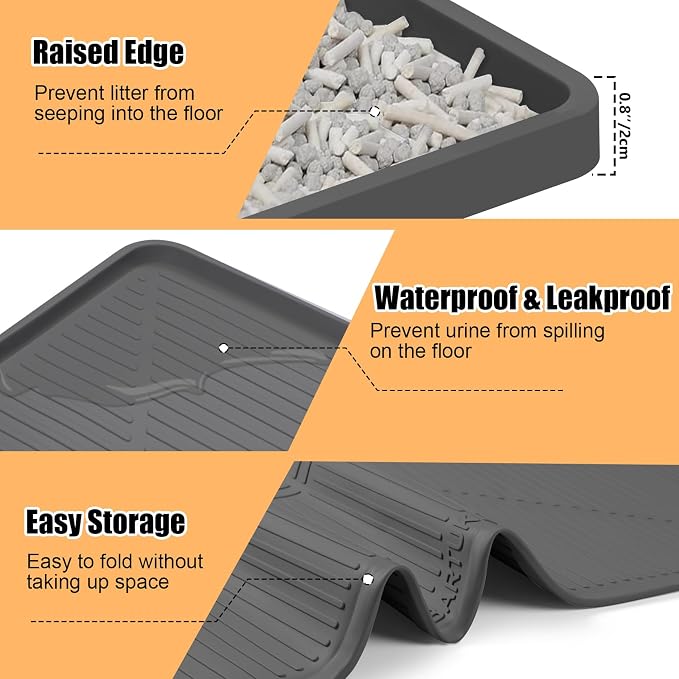 Silicone Cat Litter Mat 45" x 30" Cat Mat for Litter Box, Dark Grey | Extra Large Cat Litter Trapping Mat for Floor, Waterproof, Non-Slip Kitty Litter Box Mat with Raised Edge, Easy to Clean - Image 6