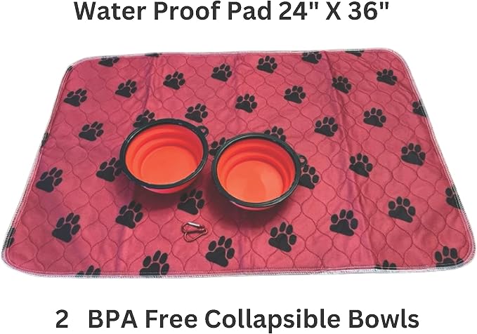 TALK TO THE PAW - Dog Backpack - Dog Supply Organizer with Blanket, Collaspable Bowls and Food Canister - Weekend Pet Travel - Pet Travel Airline Compliant (red Blanket, paw Prints) - Image 2