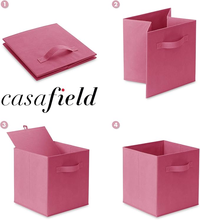 Casafield Set of 12 Collapsible Fabric Cube Storage Bins, Hot Pink - 11" Foldable Cloth Baskets for Shelves, Cubby Organizers & More - Image 6