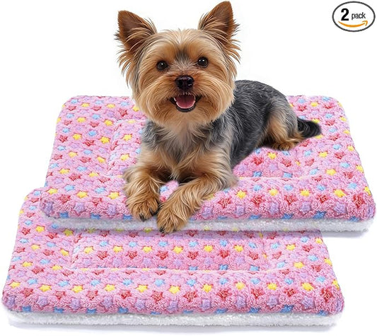 Mora Pets Dog Bed Crate Pad Ultra Soft Pet Bed with Cute Star Print Washable Reversible for Large Medium Small Dogs 23 x 18 inch 2 Pack Pink by MoraPets