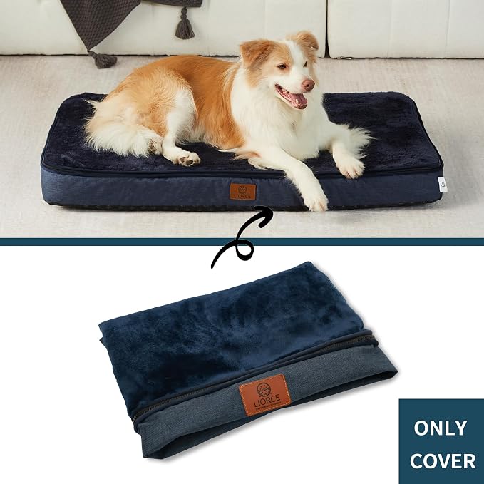 LIROCE Washable Dog Bed Cover Replacement, XL Wrap-Around Zipper Cover for Orthopedic Memory Faom Dog Bed (41x27x4 inches), Navy - Image 2