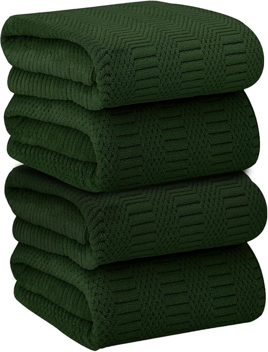 JML Microfiber Bath Towels Set of 4, Large Bathroom Towel for Adult, 30" x 60", Soft, Super Absorbent and Fast Drying, Use for Hair Wrap, Sport, Fitness, Yoga, Diamond Cross Grid Olive-Green by JML
