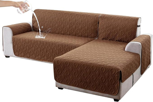 Genina Waterproof L Chaise Sectional Cover for Kids Pets (Camel, Sofa Large) by Genina