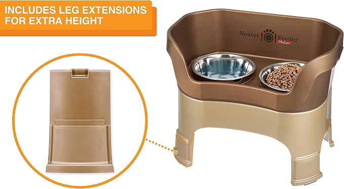 Neater Feeder Deluxe Mess-Proof Elevated Dog Bowls for Large Dogs (40+ lbs), 2 Height Adjustable (14.5” & 17.5”) No-Spill Raised Dog Bowl Stand, Stainless Steel Food Bowl Set, Made in USA, Bronze - Image 6