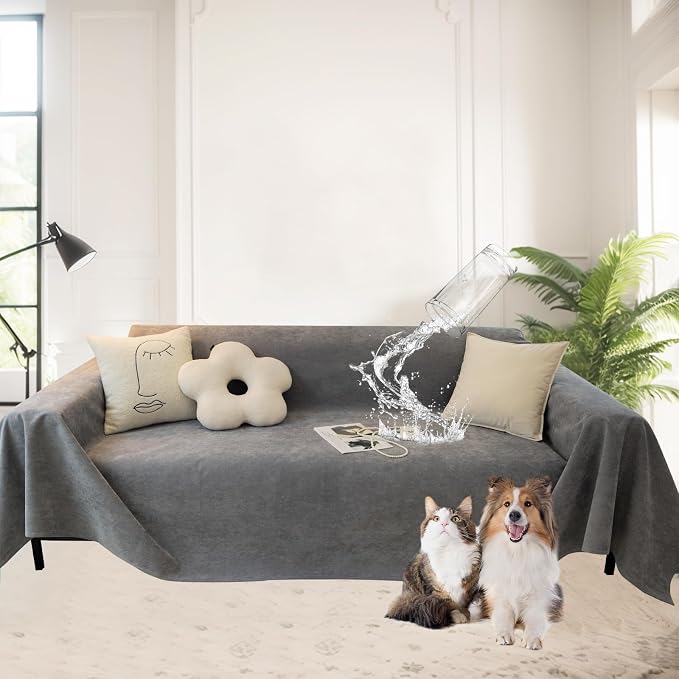 MINGPINHUIUS Sofa Cover Sectional Couch Covers: Chenille Ultra Soft Sofa Slipcover Anti-Slip Waterproof Breathable Loveseat Futon Cover for Pets, Kids (Dark Gray, 71 × 118in) by MINGPINHUIUSFeatured