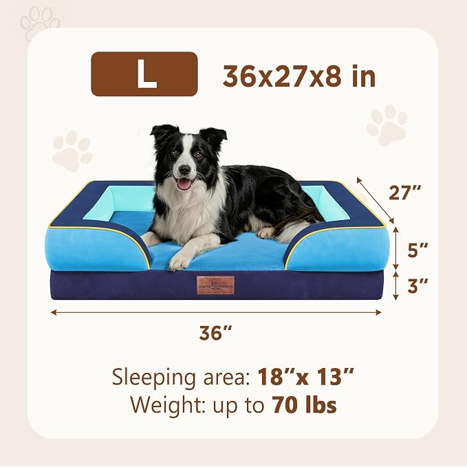 Comfort Expression Orthopedic Dog Beds for Large Sized Dog with Bolster | Waterproof Dog Couch Bed with Washable Cover & Non-Slip Bottom, Supportive Egg Crate Foam Large Pet Bed, 36x27 Inch - Image 8