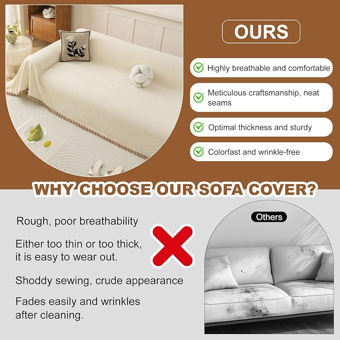 ROOMLIFE Boho Couch Covers for Sofa Washable for 2 Cushion Couch Chenille | Furniture Protector Sofa Couch Cover for Dogs, Soft Breathable Sofa Slipcover, Couch Throw Blankets with Tassels 71''X118'' - Image 5