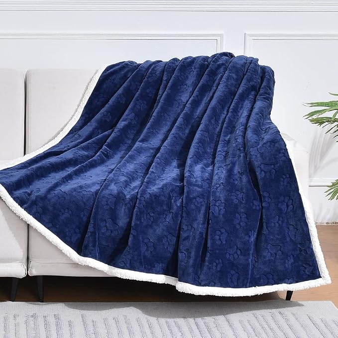 Qeils Dog Blankets for Large Dogs - Waterproof Cat Blanket Washable - Sherpa Fleece Puppy Blanket, Soft Plush Reversible Throw Protector for Bed Couch Car Sofa, 60"X80", Navy Blue - Image 6