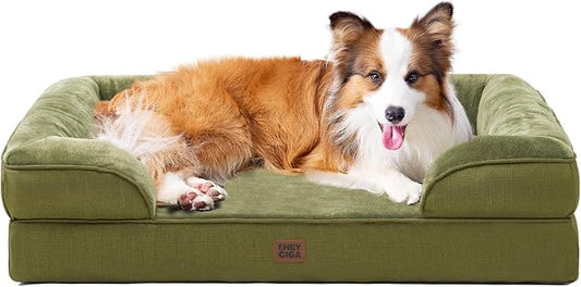 EHEYCIGA Orthopedic Dog Beds Large Sized Dog, Waterproof Washable Pet Bed | Non-Slip Bottom and Egg-Crate Memory Foam XL Dog Couch Bed with Washable Removable Cover, Olive Green, 41Inch by EHEYCIGA