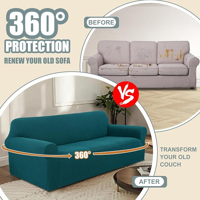 Stretch Oversized Sofa Couch Cover Washable Slipcover, Blue | 1-Piece X-large Sofa Cover For 3 Cushion,Furniture Protector Couch Cover For Dogs, Polyester Spandex Jacquard fabric - Image 4