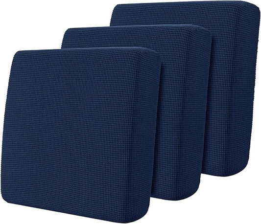 Hokway Stretch Couch Cushion Covers, 3 Piece Individual Sofa Cushion Slipcovers，Jacquard Sofa Seat Slipcover Set, Non-Slip Protector for Cushion (Darkblue,Small-3PC) by Hokway