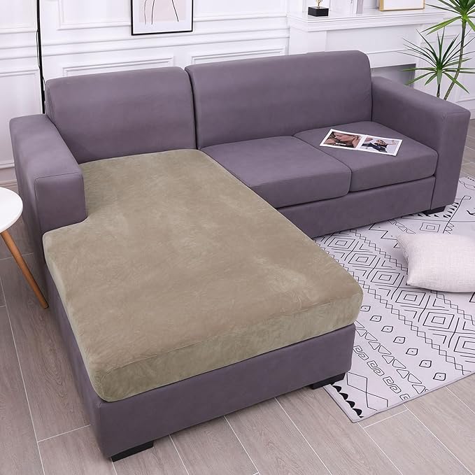 hyha Velvet Couch Cushion Covers, Sofa Covers for Cushion Couch Washable | Soft Plush Sofa Slipcover, Elastic Bottom, Non-Slip Wear Resistant Furniture Protector, Ideal For Pets & Kids, Chaise by hyha