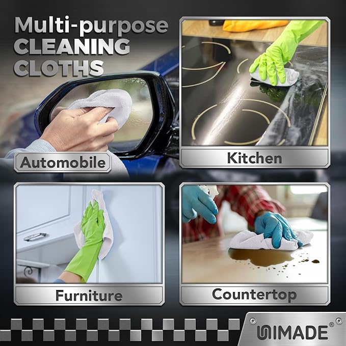 UNIMADE Microfiber Cleaning Cloth, 24 Pack Reusable Microfiber Towels | for Cars Lint Free Cleaning Shop Towel Rags for Home Kitchen Automotive Bar Mechanic Restaurant Garage, 11"x 12", White - Image 7