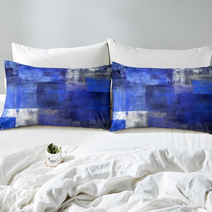 Erosebridal Blue Grey Bed Sheets Set Full Size,Abstract Ombre Sheet Set for Teens Youth,Modern Watercolor Sheets,Oil Painting Contemporary Flat Fitted Sheet with 2 Pillowcases Wrinkle Free - Image 4