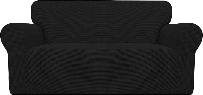Easy-Going Stretch Oversized Loveseat Couch Covers Washable Black | 1-Piece Large Loveseat Cover for 2 Cushion Couch Furniture Protector RV Sofa Slipcover Soft with Bottom for Kids Pets by Easy-Going