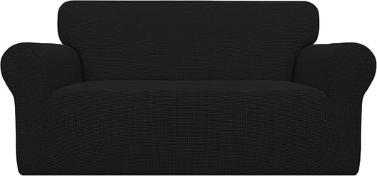 Easy-Going Stretch Oversized Loveseat Couch Covers Washable Black | 1-Piece Large Loveseat Cover for 2 Cushion Couch Furniture Protector RV Sofa Slipcover Soft with Bottom for Kids Pets by Easy-Going