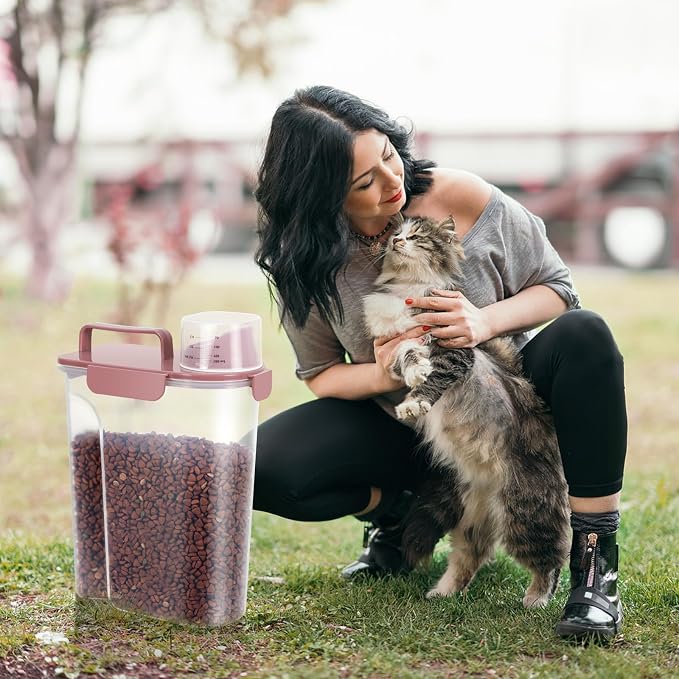 LEAWALK 5-7Lbs Airtight Pet Storage Container For Cat Dog Bird Food and Keep Fresh, Translucent Body, Upgraded Large Nozzle for Easy Pouring With Handle Design Easy to Carry When Going Out-Pink - Image 7