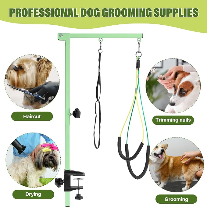 getlstub Dog Grooming Arm with Pet Grooming Hammock, 35" Pet Grooming Table Arm with Adjustable No Sit Haunch Holders, Dog Grooming Stand with Loop Noose for Small and Medium Pets, Green - Image 8