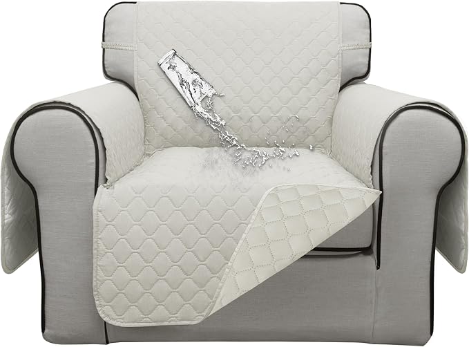 ISSUNTEX Double Protection 100% Waterproof Chair Sofa Covers for Living Room, Couch Covers for Chair Sofa, Reversible Furniture Protector Sofa Cover for Dogs, Pets, Kids (Chair, Ivory/Ivory) by ISSUNTEX