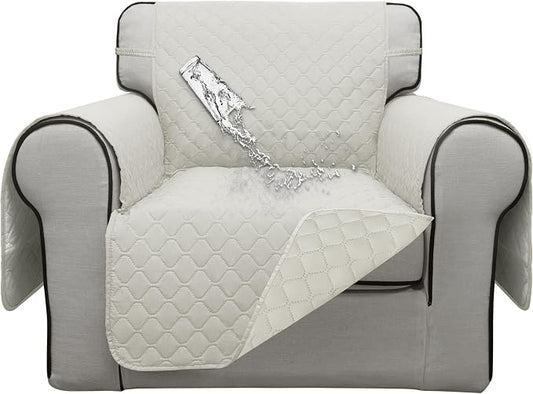 ISSUNTEX Double Protection 100% Waterproof Chair Sofa Covers for Living Room, Couch Covers for Chair Sofa, Reversible Furniture Protector Sofa Cover for Dogs, Pets, Kids (Chair, Ivory/Ivory) by ISSUNTEX