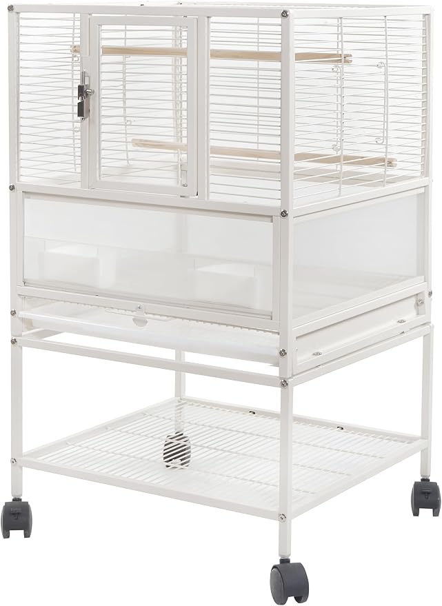 Stackable Breeding Bird Cage with Splash-Proof Baffle, Rolling Stand with Wheels, for Aviaries, Canaries, Cockatiels, Lovebirds, Finches, Budgies, Small Parrots, White. (1F) - Image 2