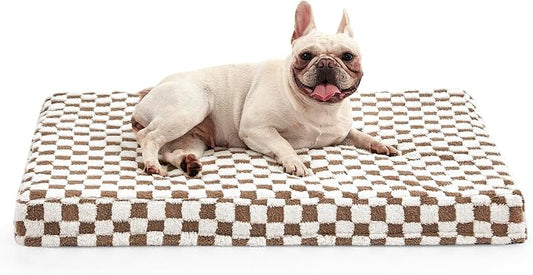JOEJOY Dog Bed for Medium Dogs, Large Orthopedic Dog Bed with Removable Washable Cover, Cute Modern Plush & Memory Egg Crate Foam Dog Bed, 30 x 20 inch, Brown by JOEJOY