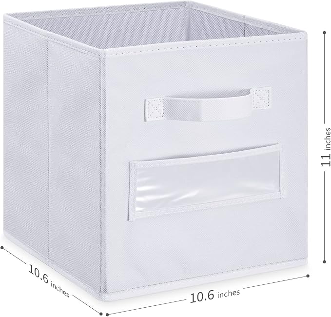 Fabric storage cubes (Set of 10) 11 Inch Cube Storage Bin, cube storage with 8 Labels Window Cards & a Pen, Foldable cube organizer bins, 11x11 storage bin, Cubby Organizer bins, White - Image 3