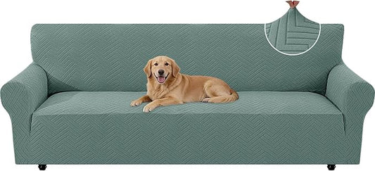 Stretch Sofa Cover Non-Slip Washable Furniture Protector | Stretch, 91"-110".Soft, Non Skid Foam, Elastic Bottom, Machine Washable, for Kids & Pets, Couch & Sofa, Pea Green by YSTELLAA