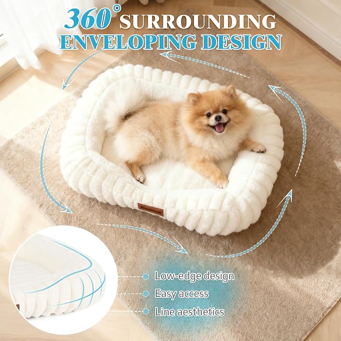 Orthopedic Dog Bed, Washable Medium Dog Couch for Senior Dogs | 30L x 24W x 5H, Egg-Crate Foam, Low Front Entry Design, Removable Cover, Non-Slip Bottom, Medium Dog Bed, Cream - Image 4