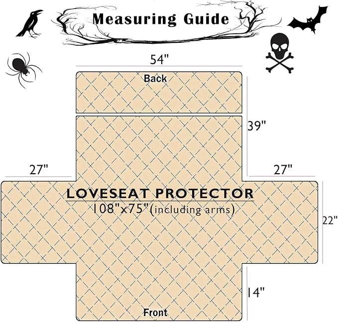 EVENHUG Halloween Sofa Cover for Festival Home Decorations Medium Slipcover Furniture Protector Washable Couch Cover with Non Slip and Elastic Straps for Kids Pets Dogs (Loveseat) - Image 3