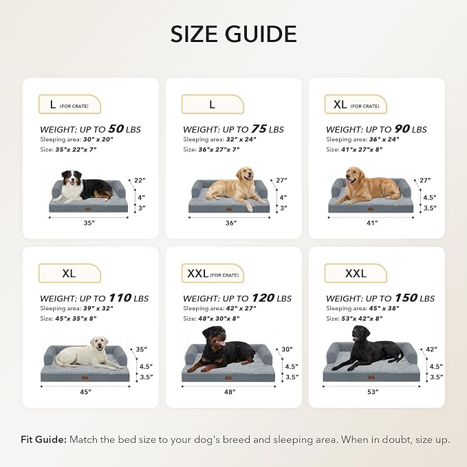 Waterproof Orthopedic Dog Bed for Extra Large Dogs, 48x30in, Grey | Orthopedic Foam Eases Joint Pressure, Bolsters Supports Head And Neck, Washable Pet Beds, Removable Cover, Non-Slip Bottom - Image 4