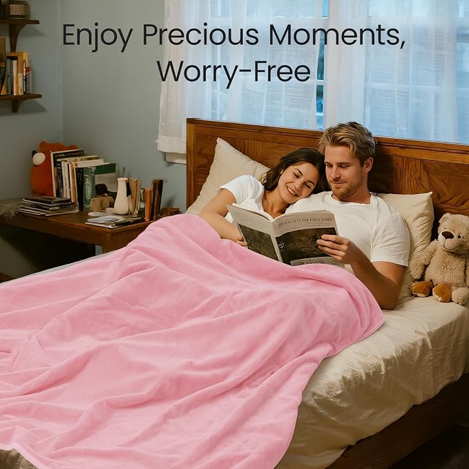 LOOBANI Waterproof Blanket for Bed Full/Queen, Reversible Leakproof 80"x90" | Soft Flannel & Coral Fleece Bed Blanket, Water Resistant for Couch Sofa Cover, Movie Nights, Camping, Pet-Friendly, Pink - Image 3