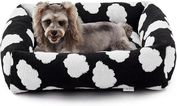 JOEJOY Small Dog Bed for Small Dogs, Rectangle Washable Orthopedic Dog Bed with Removable Zipper Cover, Cute Soft Calming Puppy Pet Bed with Jacquard Shaggy Plush & Non Skid Bottom by JOEJOY