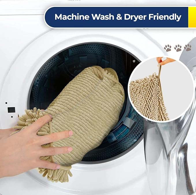 Muddy Mat® Doggy Dryer, Highly Absorbent Microfiber Washable Dog Shammy, Quick Drying Towel Absorber, Extra Soft Plush Wrap Chenille Bath Towels to Dry Soggy Large Pets & Small Puppy - Beige - Image 6