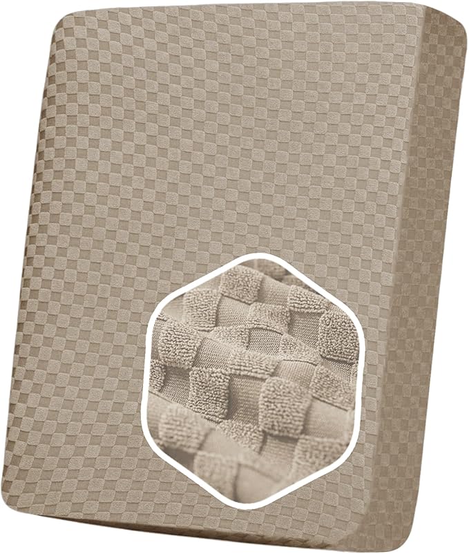 YEMYHOM Stretch Individual Cushion Covers Sofa Chair Seat Cushion Slipcovers Soft Couch Cover Replacement Large Checkered Furniture Protector with Elastic Bottom (1 Pc Cushion Cover, Khaki) by YEMYHOM