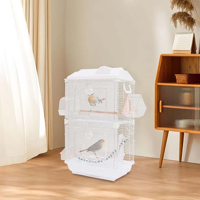 2-Door Wrought Iron Bird Cage Parakeet Cage w/Roof & Handles, Parrot Cage Pet Birds Flight Cage, Interactive Birdcages Bird House Travel Cages for 1-3 Birds (28''H, Transparent-A) - Image 6