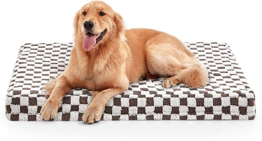 JOEJOY Dog Bed for Large Dogs, XLarge Orthopedic Dog Bed with Removable Washable Cover, Cute Modern Plush & Memory Egg Crate Foam Dog Bed, 42 x 28 inch, Cofffee by JOEJOY