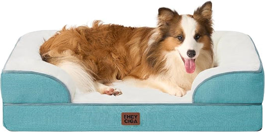 EHEYCIGA Orthopedic Dog Beds Large Sized Dog, Waterproof Washable Pet Bed | Non-Slip Bottom and Egg-Crate Memory Foam XL Dog Couch Bed with Washable Removable Cover, Turquoise Blue, 41Inch by EHEYCIGA