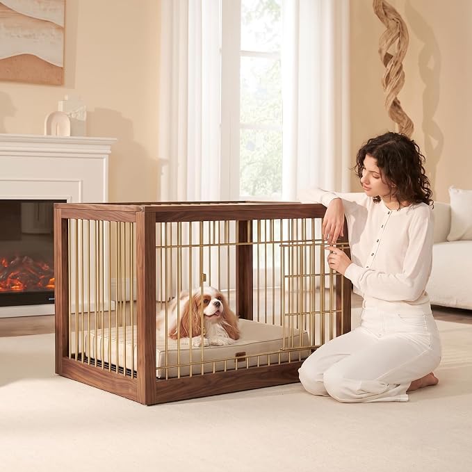 EHEYCIGA Large Memory Foam Dog Crate Bed Washable, 35x23Inch, Beige | High Density Egg Crate Foam, Waterproof Liner, Removable Easy Clean Cover, Non-Slip Bottom, Fits Crate, Floor and Sofa - Image 9