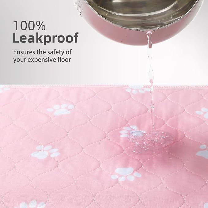 PUPTECK Washable Pee Pads for Dogs Dog Training Pads 2 Pack Pink 34x36 in | Reusable Puppy Potty Training Pads Whelping Mat Pet Food Feeding Mat Leakproof Fast Absorption Non-Slip for Couch, Crate - Image 4