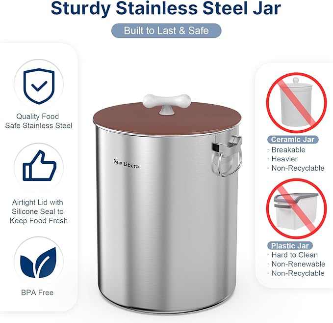 Paw Libero 25 Lbs Stainless Steel Dog Food Storage Container with Airtight Lid & Ceramic Bone Handle, Large Metal Dog Food Bin for Dogs & Cats, Keep Fresh, Easy to Clean - Image 3