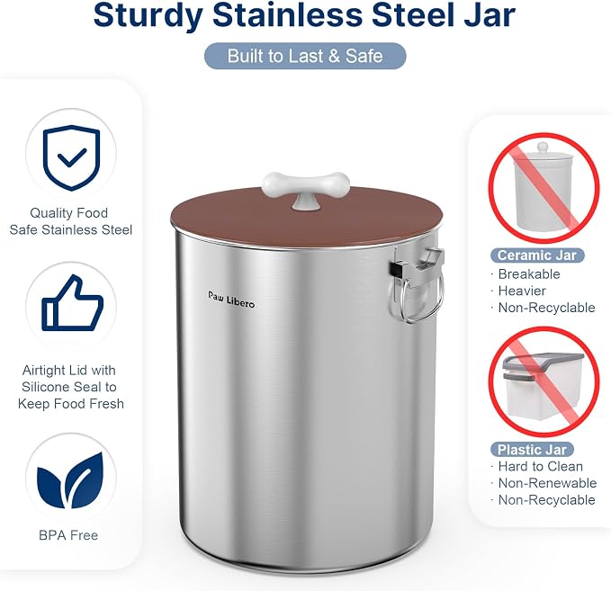 Paw Libero 2PK 25 Lbs Stainless Steel Dog Food Storage Container with Airtight Lid & Ceramic Bone Handle, Large Metal Dog Food Bin for Dogs & Cats, Keep Fresh, Easy to Clean - Image 3