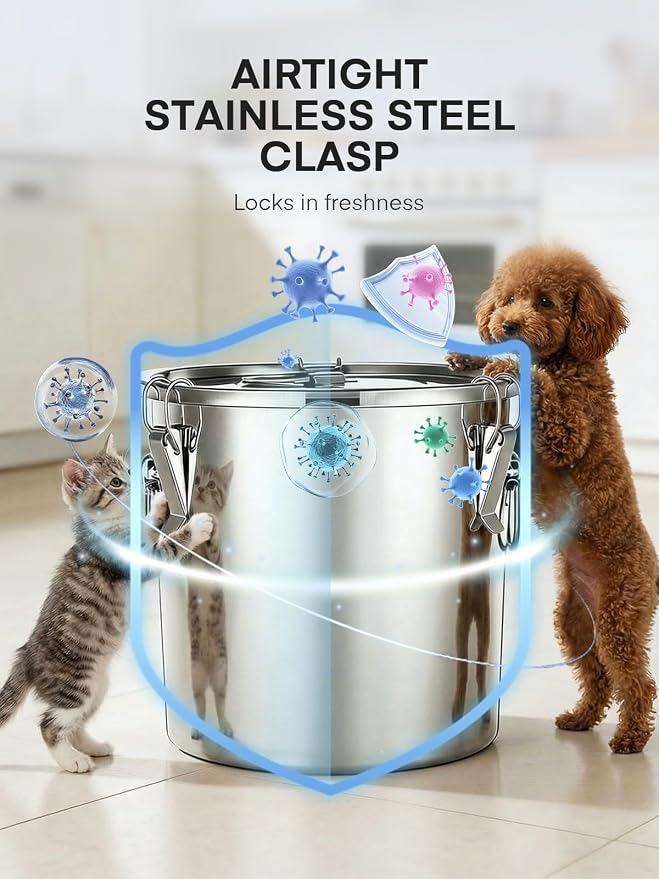 FOHERE 2 PACK Stainless Steel Dog Food Storage Container, 25/30LBS Airtight Moisture-Proof Dog Food Bin with Locking Lid, Keep Kibble Fresh for Dogs Cats, Home Kitchen Garage Use, Easy to Clean - Image 3