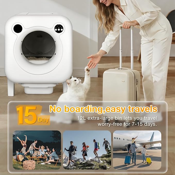 Automatic Litter Box, 4 in 1 Security-System Self Cleaning Litter Box Robot, 75L+12L Extra Large Space for Multiple Cats, APP Control, 1 Free Cat Litter-Mat, 3 Rolls Cats Waste Bag Liners - Image 6